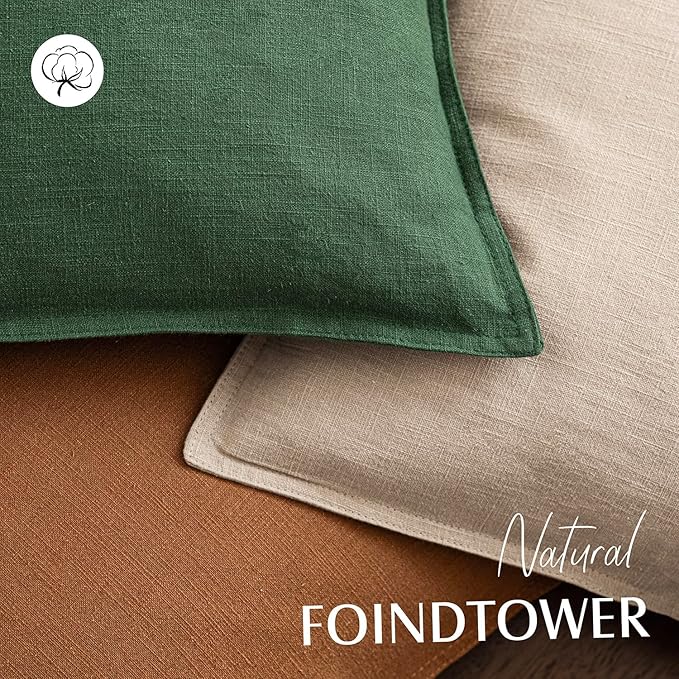 Foindtower Pack of 2, Decorative Linen Soild Throw Pillow Covers Soft Accent Lumbar Cushion Case Boho Farmhouse Pillowcase for Chair Couch Sofa Bedroom Living Room Home Decor 12 x 20 Inch Pine Green