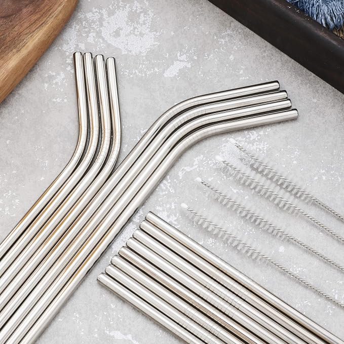 Reusable Metal Bent Straws 50pack in Bulk,10.5inch Stainless Steel Drinking Straws for 30oz/20oz Tumblers Yeti Cups Child Metal Straws(New All bent 50pcs -10.5" Silver)