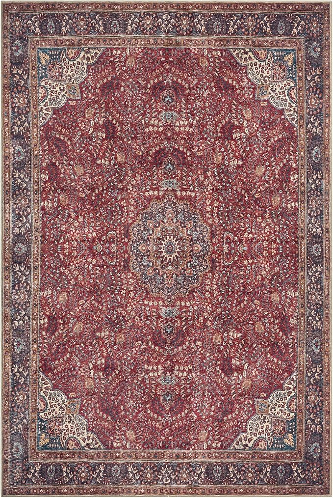 Keen Home Design 6x9 Rug - Machine Washable Area Rug with Non-Slip Backing, Ideal for Living Room, Dining Room, Bedroom - Vintage, Easy Clean, Durable, Low Pile Rug - (6' x 9')