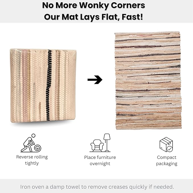 Ramanta Home Hand Woven 100% Cotton Chindi Rag Rug 2'x3' - Linen, Recycled Reversible Rug, Boho Rustic Farmhouse Rugs for Living Room, Kitchen, Entryway, Bedroom Floor Mats - 24"x36"