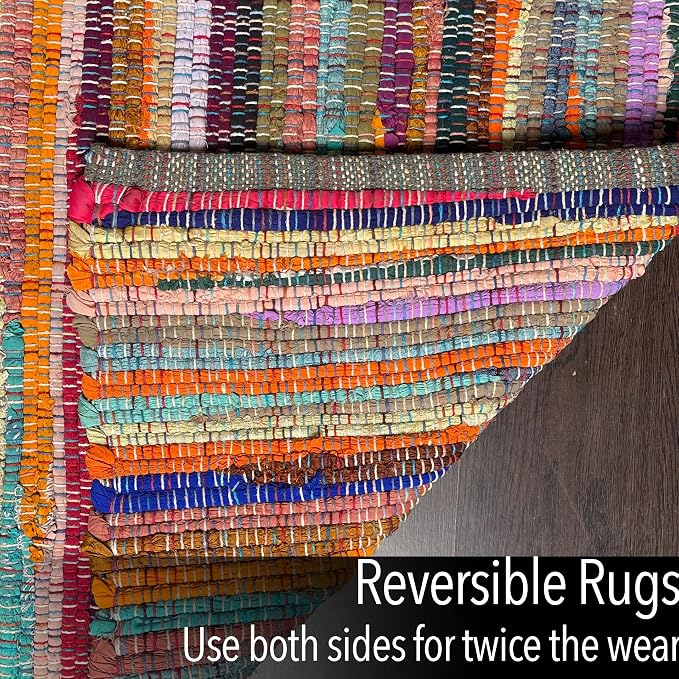 Chardin home - Eco Friendly 100% Recycled Cotton Colorful Chindi Runner Area Rug - 2'x5'
