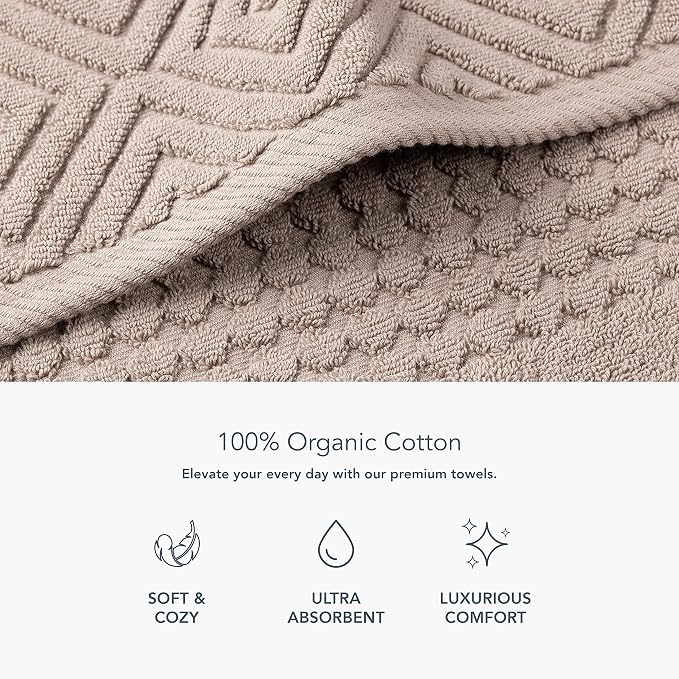 Texere 100% Organic Cotton Diamond Jacquard 700 GSM Luxury Bath Towel Sets - 2 Large Bath Towels, 2 Hand Towels, 2 Washcloths (Diamond, Oxford Tan, 6 Piece)