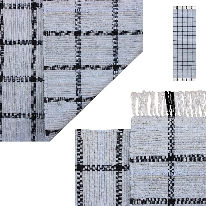 PEARL+CREEK Flenn Checkered Rug Runner Handwoven Cotton Washable 2x6ft,1PC