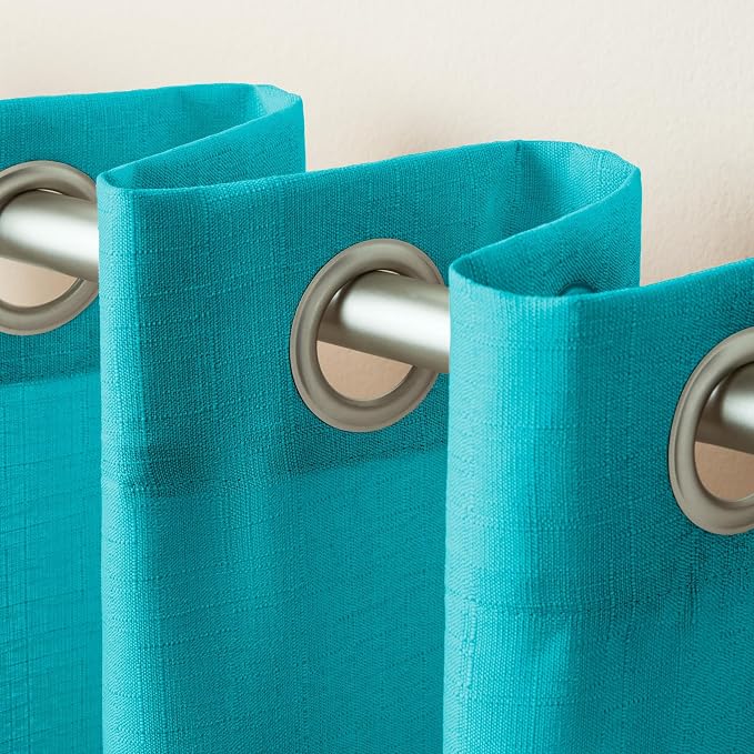 Exclusive Home Loha Linen Grommet Top Curtain Panel Pair, 100% Polyester, 54"x84", Blue Teal