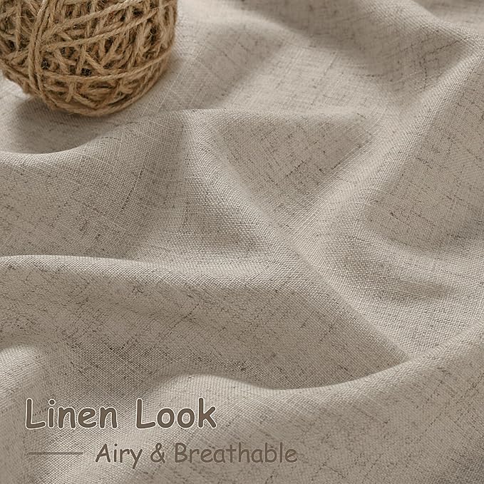 Cobblestone Linen Curtains 132 Inch Length for Living Room Light Filtering Semi Sheer Curtain Back Tab Modern Farmhouse Decor Elegant Drapes Floor to Ceiling High Window for Bedroom 52x132, 2 Panels