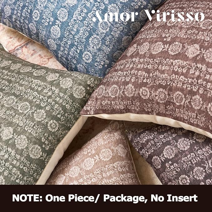 Amor Virisso Vintage Floral Throw Pillow Covers 20x20 Striped Farmhouse Block Print Pillow Cover Boho Neutral Decorative Pillows for Living Room Bed, Sage Green