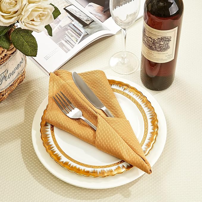 Mebakuk Cloth Napkins Set of 12, Premium 17 x 17 Inch Solid Washable Small Triangle Weave Napkins, Soft Table Napkin for Wedding Party Restaurant Dinner Parties
