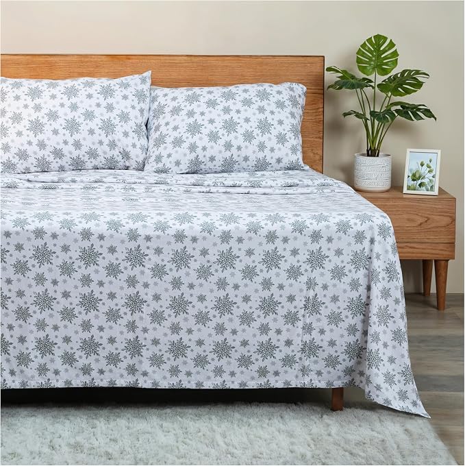 RUVANTI Flannel Sheets King Size - GOTS Certified 100% Organic Cotton, 4 Piece Warm, Soft & Breathable Set, Deep Pocket Snug Fit, Double Brushed Cozy All Season Bedding, Crystal Noir
