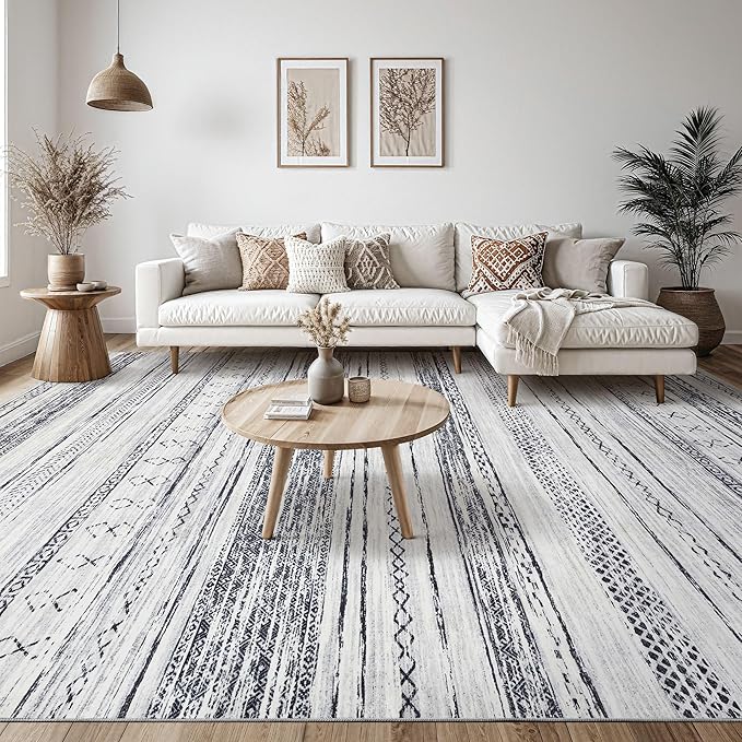 Tortania Area Rug Living Room Rugs - 5x8 Washable Large Soft Neutral Boho Moroccan Bohemian Farmhouse Rug Indoor Floor Carpet for Bedroom Under Dining Table Home Office Decor - Grey