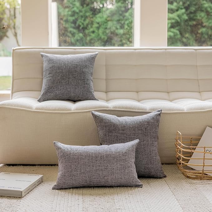 Home Brilliant Euro Pillow Covers 24x24 Inch Decorative Large Throw Pillow Covers Farmhouse Lined Linen Pillow Throw Covers for Couch Chair and Furniture, 24 x 24 Inch, Pack of 2, Ash Grey