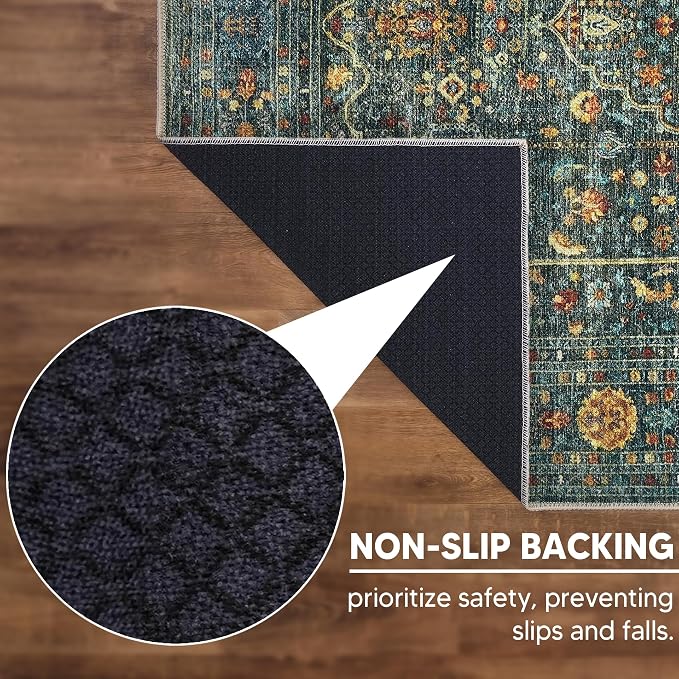 Keen Home Design 48"x72" Rug - Machine Washable Area Rug with Non-Slip Backing, Ideal for Living Room, Dining Room, Bedroom - Vintage, Easy Clean, Durable, Low Pile Rug - (4' x 6')