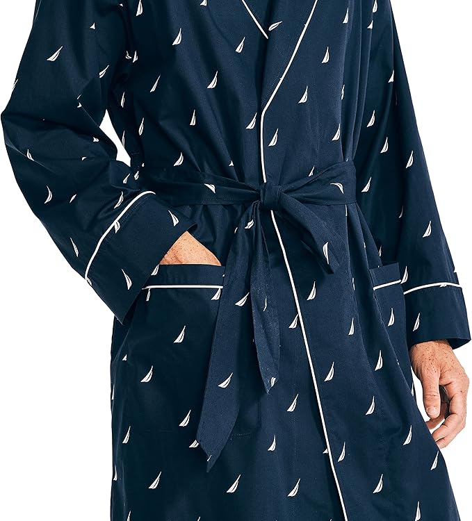 Nautica mens Long Sleeve Lightweight Cotton Woven Robe