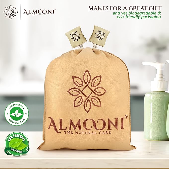 Almooni Natural Loofah Exfoliating Body Scrubber for Men and Women, Real Round Egyptian Loofah Sponge with Consistent Scrub Texture, Large Natural Shower Sponge for Body Exfoliation, 2-Count