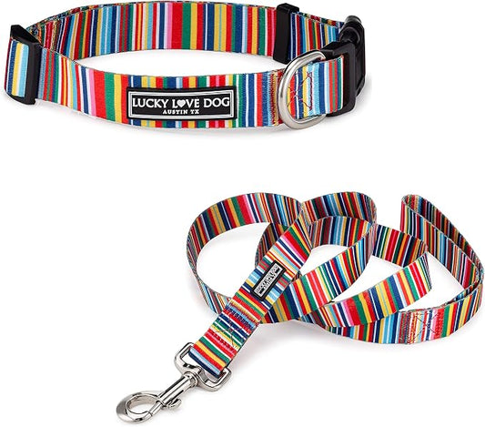 Lucky Love Dog - Easy Click Buckle Dog Collar with Leash Set Combo, Durable & Comfortable for Male & Female Dogs, Pet Collar for Small Dogs, Secure Fit - Hippie Combo, Small
