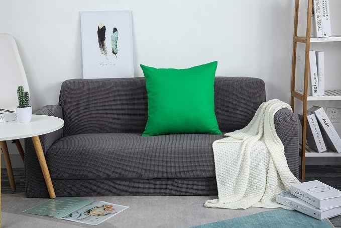 TangDepot 100% Cotton Solid Throw Pillow Cover 12x12 Bright Green | 100% cotton, same-color zip, machine wash & air dry. For living room, bedroom, office, car. 42 colors, 14 sizes. Cover only.