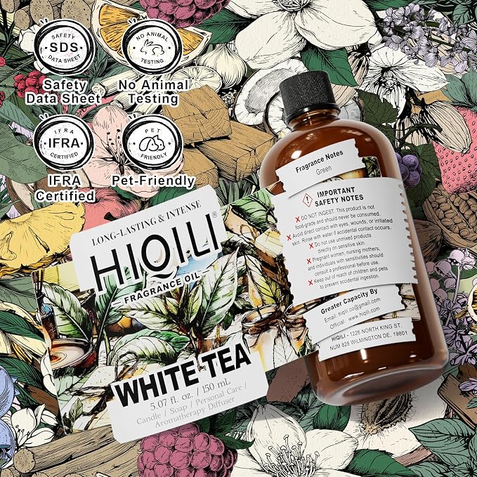 HIQILI White Tea Fragrance Oil for Reed Diffuser for Home - 5.07 Fl Oz | Hotel Collection Diffuser Oil, Long-Lasting Scent, DIY Candle & Soap & Perfume & Air Freshener Spray, Dropper Included
