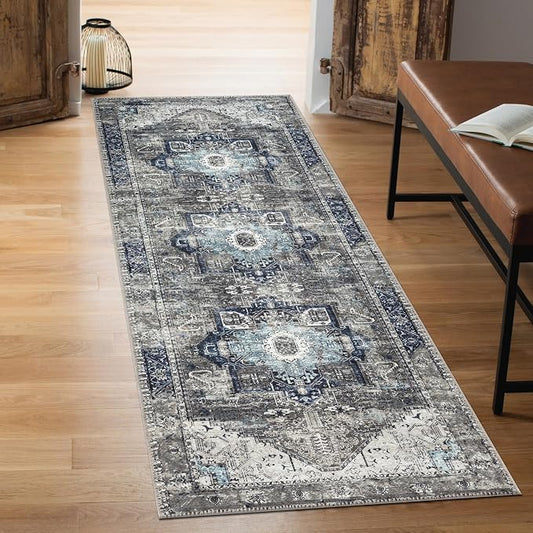 Keen Home Design 30"x144" Rug - Machine Washable Runner Rug with Non-Slip Backing, Ideal for Hallway, Entryway, Kitchen, Laundry Room - Vintage, Easy Clean, Durable, Low Pile - (2'6" x 12')