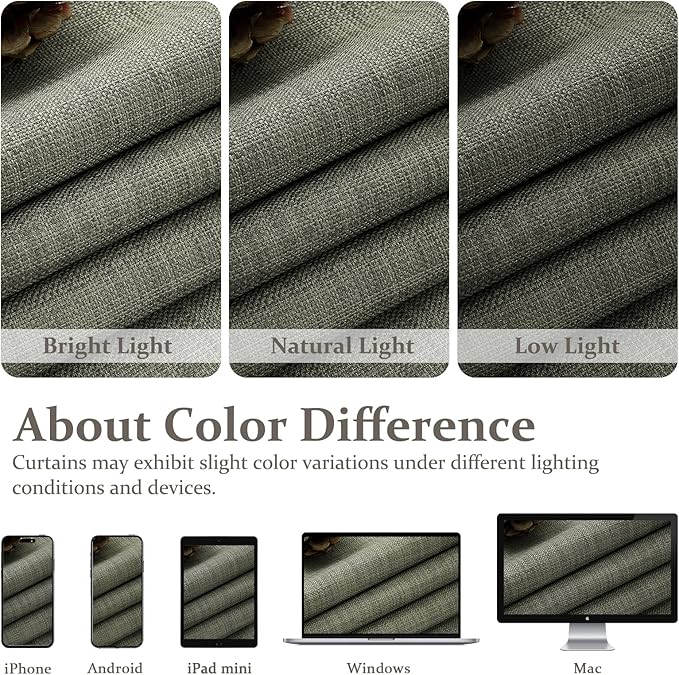 Lichen Grey Pinch Pleated 102 Inch Long Curtains 2 Panels Set for Dining Room, Farmhouse Full Black Out Thick Linen Two Layer Viral Curtain Thermal Energy Efficient Greenish Gray Window Drape 8-1/2 FT