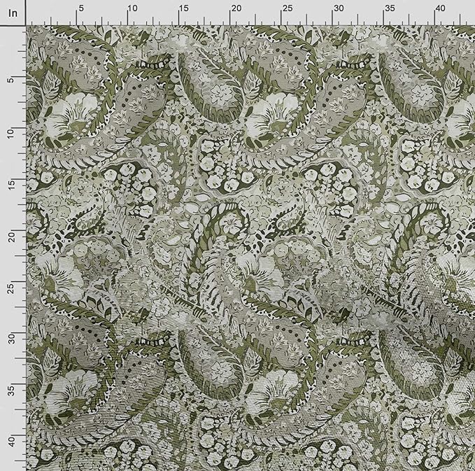 Soimoi Asian Paisley Print - Green, Premium Cotton Cambric Fabric - Medium Weight Material for Quilting, Kurtis, Blouse, Kids Clothing, Tunic, Curtains - 42" Inch Wide, 1 Yard
