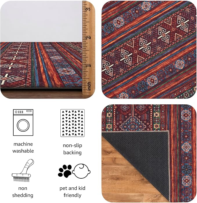 Keen Home Design 48"x72" Rug - Machine Washable Area Rug with Non-Slip Backing, Ideal for Living Room, Dining Room, Bedroom - Vintage, Easy Clean, Durable, Low Pile Rug - (4' x 6')