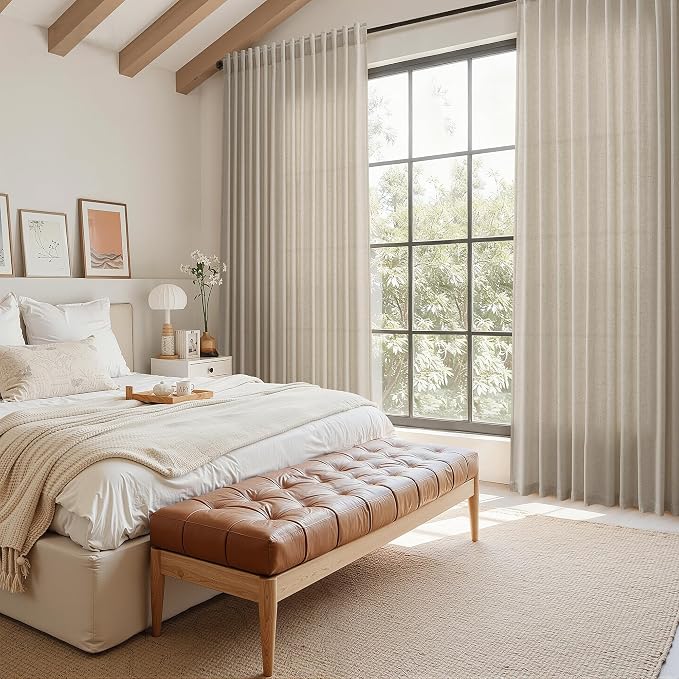 Cobblestone Linen 112 Inch Curtains for Living Room Light Filtering Semi Sheer Curtain Back Tab Modern Farmhouse Decor Elegant Drapes Floor to Ceiling High Window for Bedroom 52x112, 2 Panels