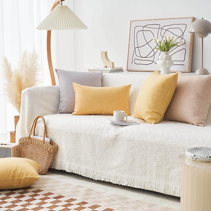 Home Brilliant Yellow Pillow Covers Large Linen Euro Shams Decorative Pillow Cover for Couch Bench Sofa Outdoor Indoor Chair Decor, 24x24 inches(60x60cm), 2 Pack, Yellow