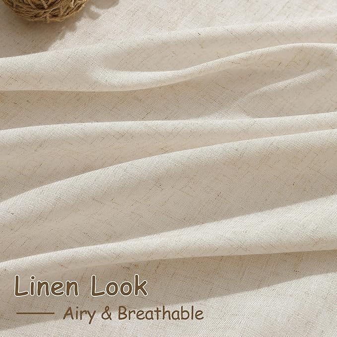 Cream Beige Linen Curtains for Living Room 100 Inches Long Light Filtering Semi Sheer Curtain Back Tab Modern Farmhouse Decor Elegant Luxury Coastal Drapes for Bedroom Dinner Room 52x100, 2 Panels