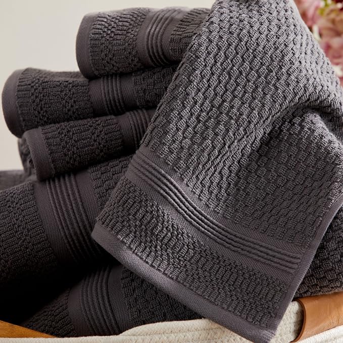 Market & Place 100% Cotton Waffle Weave 6 Piece Towel Set – Soft, Quick-Dry Bath, Hand & Washcloth Towels – Lightweight, Textured Bathroom Set – Charcoal | Zoey Collection