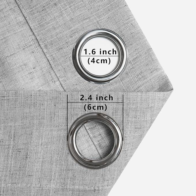 Pitalk Light Grey Linen Curtains 90 Inches Long for Living Room 2 Panels Grommet Long Drape Light Filter Semi Sheer Dove Silver Gray Curtain for Bedroom French Door Boho Rustic Farmhouse 52x90 Length