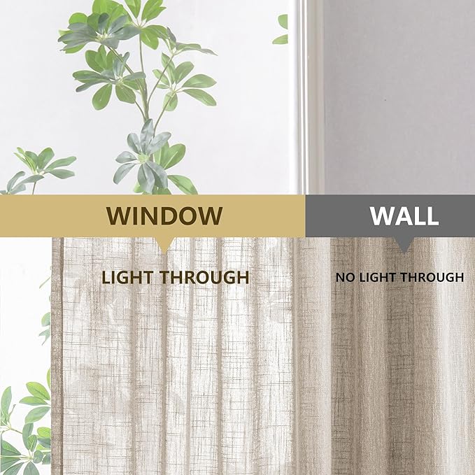 MYSKY HOME Semi Sheer Light Oatmeal Curtains 36 Inches Long for Kitchen 2 Panels, Light Filtering Cream Tiers Curtains Rod Pocket Neutral Window Drapes for Bathroom/Cafe/Basement, Taupe, 34 x 36 Inch
