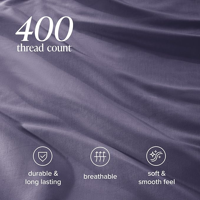 Bare Home 100% Organic Cotton Sateen Duvet Cover Set - Full/Queen Size - 400 Thread Count - Smooth Sateen Weave - Warm & Luxurious - Duvet Cover (Queen, Dusty Purple)