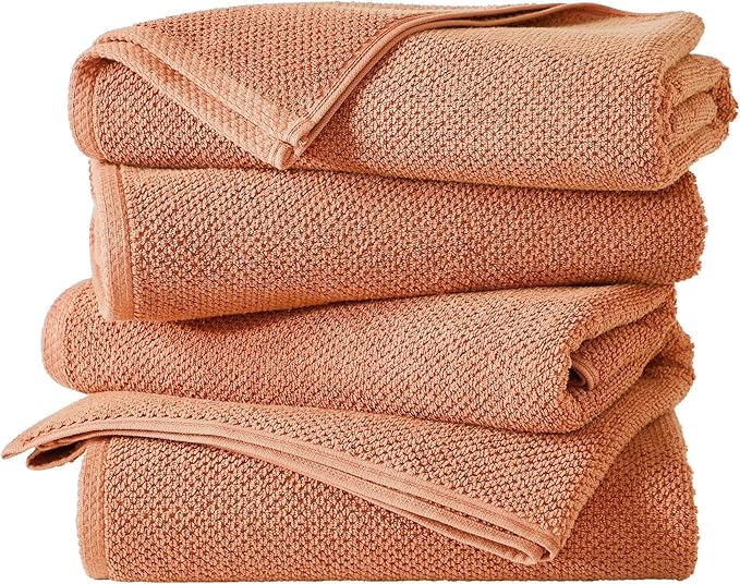 Great Bay Home 100% Cotton 4 Pack 54x27 Bath Towel Set - Absorbent, Quick-Drying, Durable Towels for Bathroom Decor - Low-Twist, Two-Ply Fibers (Dusty Rose)