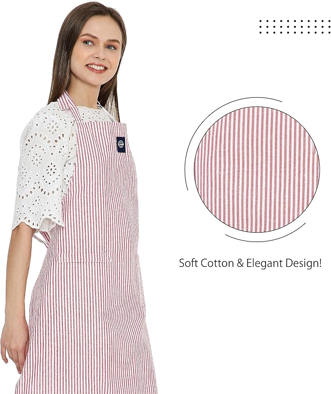 Encasa XO Cotton Kitchen Aprons for Women & Men with Pocket & Towel Loop, Adjustable Neck & Back Strap for Cooking, Baking
