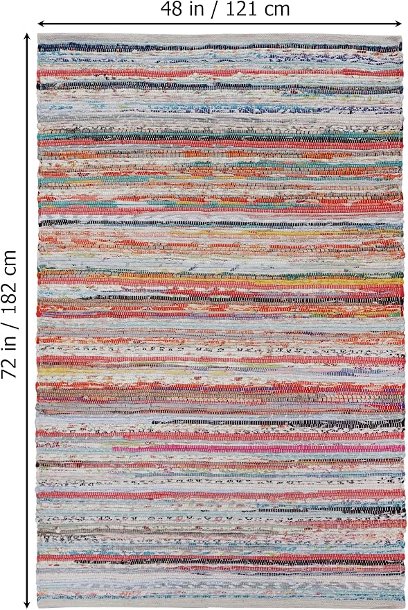 COTTON CRAFT Cotton Chindi Rag Rug - 4 x 6 ft – Handwoven Reversible Boho Farmhouse Area Rug – Multicolor Recycled Cotton Yarn Accent Carpet for Living Room, Bedroom, Entryway & Dorm Décor