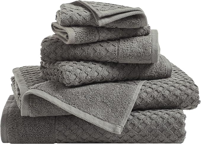 Great Bay Home Bath Towels - 100% Cotton 6 Piece Towel Set - Diamond Waffle Weave - Absorbent, Durable, Quick-Dry Towels for Bathroom (Dark Grey)