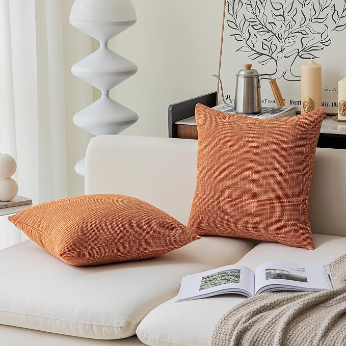 Kevin Textile Fall Pillow Cover Decor Lined Linen Throw Pillow Cases Cushion Cover Seasonal Autumn Pillow Covers for Chair, 18"x18"(2 Pack, Orange)