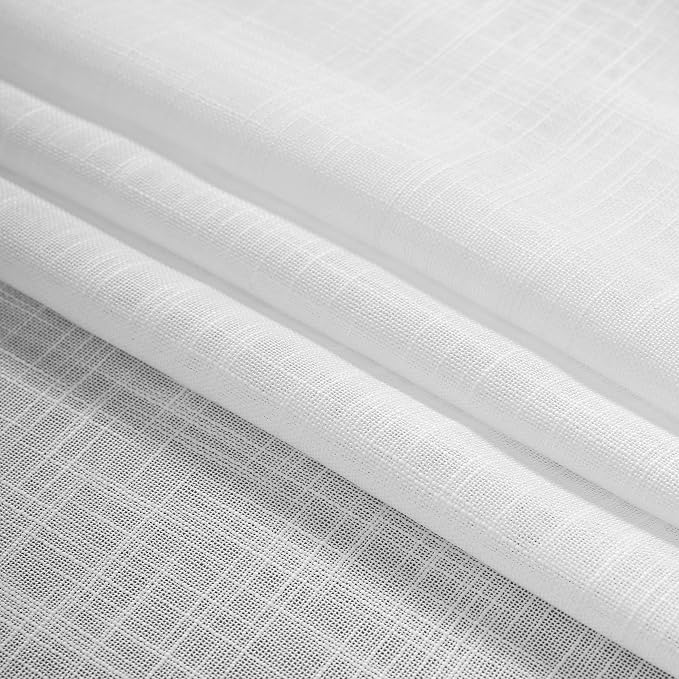 Semi Sheer Curtains- Light Filtering, Machine Washable Tab Top Drapes for Living Room Bedroom (White, 52" W x 90" L, Pack of 2)