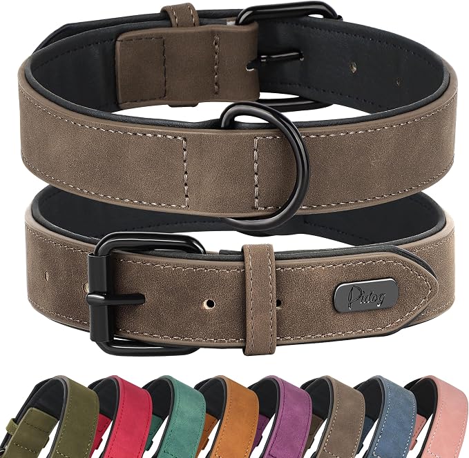 Didog Soft Padded PU Leather Dog Collar, Breathable and Adjustable Dog Collars for Medium Dogs, Comfortable for Daily Walk, Brown, L Fit Neck 14-18"(22-44 lbs)