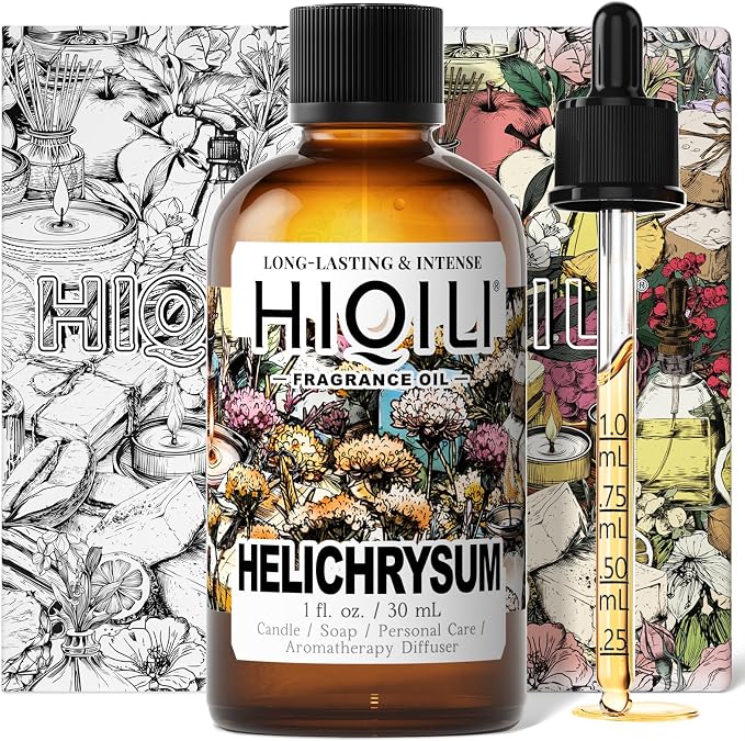 HIQILI Helichrysum Fragrance Oil, DIY Skin Care & Body Product - 1 Fl Oz | Suitable for Essential Oil Diffuser, Candle & Soap Making, DIY Helichrysum Balm, Long-Lasting Scent