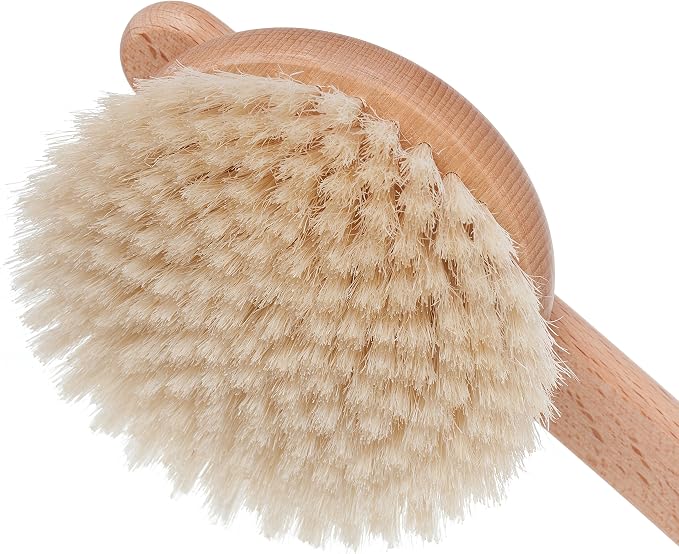 REDECKER Natural Pig Bristle Bath Brush with Oiled Beechwood Handle, 18-1/2-Inches - Back Brush - Shower Back Brush with Long Handle - Natural Bristle Brush, Made in Germany