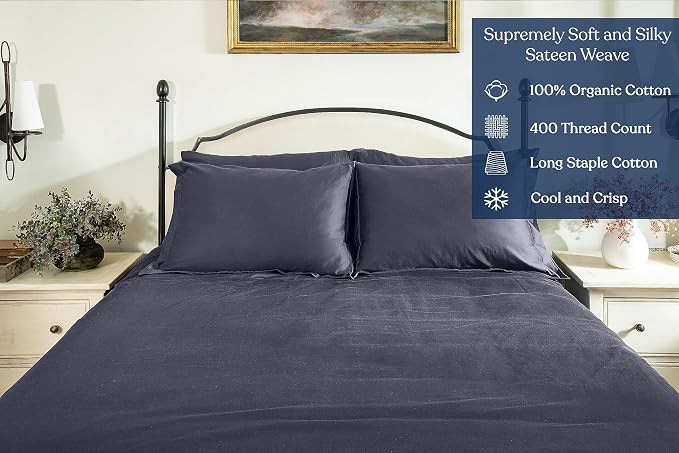 GOTS Certified 100% Organic Cotton Flat Sheet, 400TC Long Staple Cotton, Ultra Soft, Silky, Moisture-Wicking, Smooth & Breathable, Best Sheets for Hot Sleepers