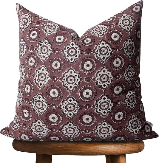 Handmade Block Print 100% Thick Cotton 20 x 20 inch Throw Pillow Cushion Cover with Zipper - Pillowcase for Bedroom, livingroom, Couch, Sofa, Outdoor, Chair, Bed, Home Décor-Uma (Teracotta Pink)