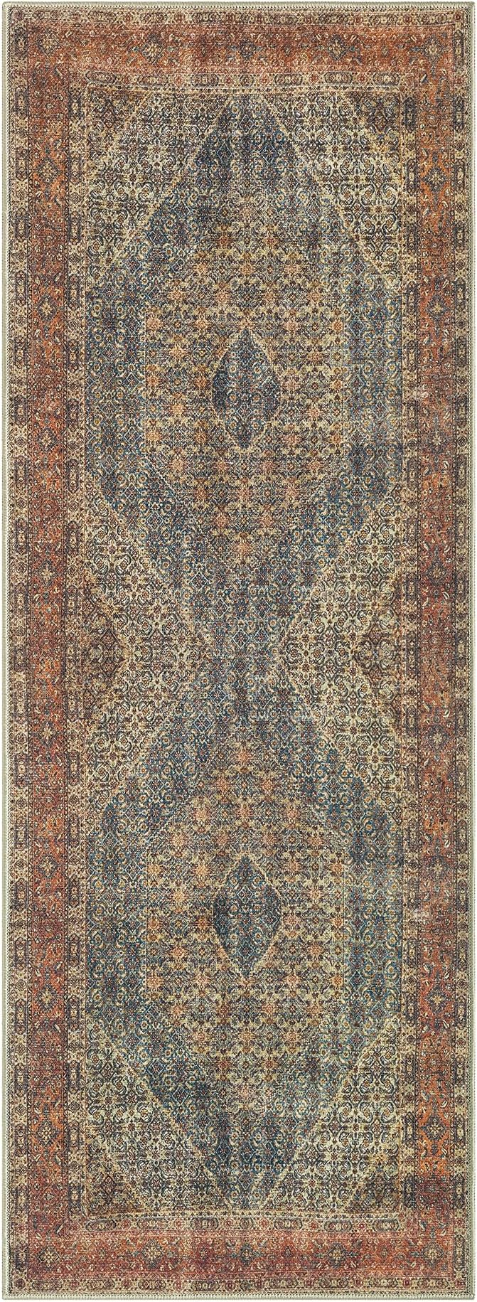 Keen Home Design 30"x84" Rug - Machine Washable Runner Rug with Non-Slip Backing, Ideal for Hallway, Entryway, Kitchen, Laundry Room - Vintage, Easy Clean, Durable, Low Pile Rug - (2'6" x 7')