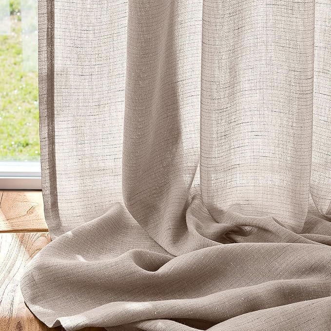 jinchan Linen Curtain for Living Room Divider Extra Wide 100 Inch Light Filtering Taupe Semi Sheer Grommet Patio Curtain for Sliding Door Coastal Decor Sunroom Floor to Ceiling Window 1 Panel 100"x84"
