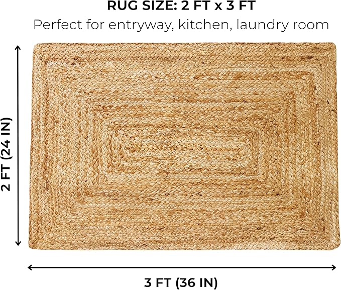 THE BEER VALLEY Jute Braided Rug 2x3 Feet - Natural | Reversible Accent Doormat for Entryway, Kitchen, Nursery - Rustic Coastal Small Front Door Mat for Indoor Use