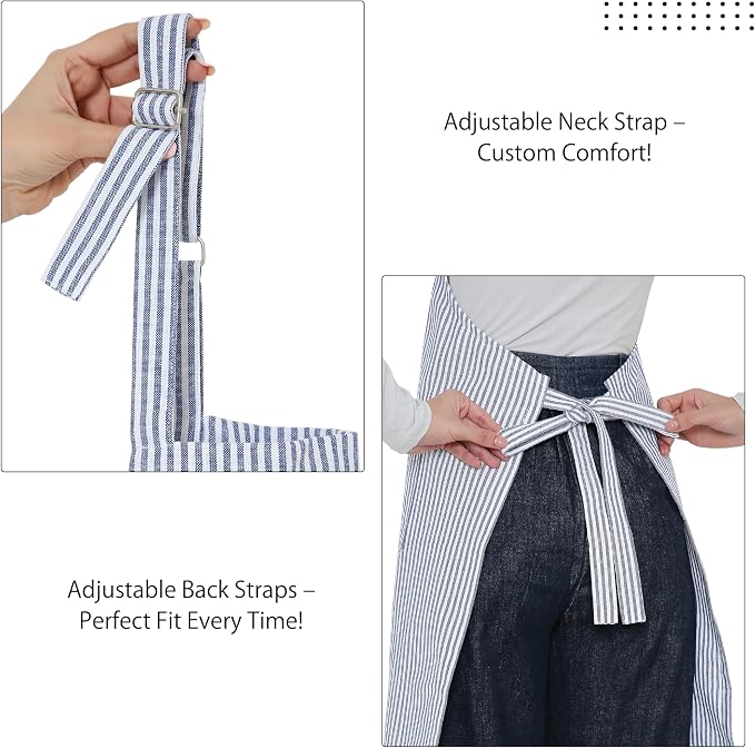 Encasa XO Cotton Kitchen Aprons for Women & Men with Pocket & Towel Loop, Adjustable Neck & Back Strap for Cooking, Baking