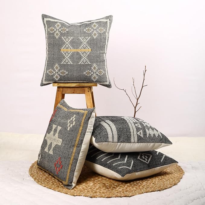 Trade Star 100% Cotton Pillow Cover Handwoven Pillowcase Premium Cushion Cover Throw Pillow Authentic Farmhouse Designer Cushion Case Set of 4 Handloomed Pillow Cases (Sabra 3)