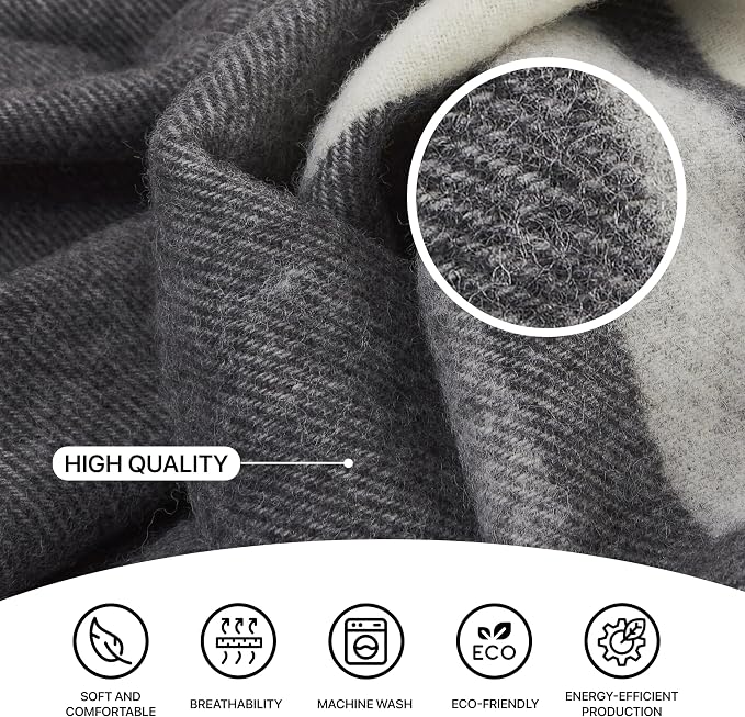 | Wool Blanket/Throw | 100% New Zealand Wool | Perfect for Home and Outdoors | Virgin Wool Blanket with Fringes 55"x79" (140 x 200 cm) (Moon Grey)