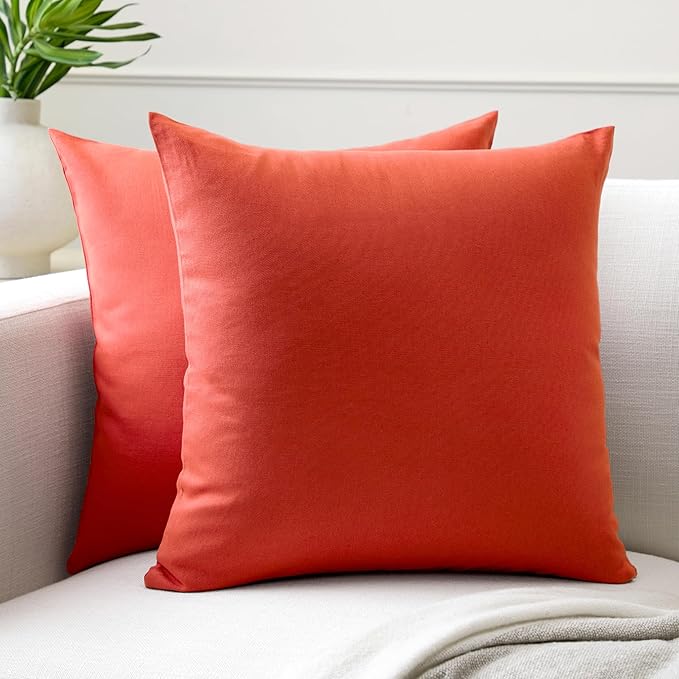 Encasa XO Throw Pillow Covers 16x16 in Set of 2 Brick | No Inserts | Cotton Pillow Covers For Living Room, Bed, Sofa, Couch | Decorative Cushion Covers With Improved Zipper