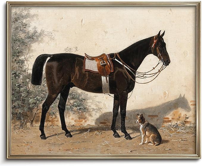 Vodefoad Retro Wall Art for Home Decor, Rustic Farmhouse Wall Decor Horse Canvas Artwork, Classical Animal Farm Aesthetic Picture Poster Equestrian Wall Art for Bathroom, Living Room, Desktop Wall Art decor - 8x10Inch Unframe